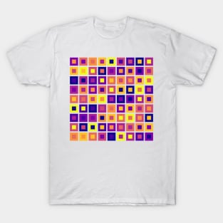 Abstract Square Geometric | Pop Fashion Modern Fusion Layered Blue Red Yellow Sparse T-Shirt